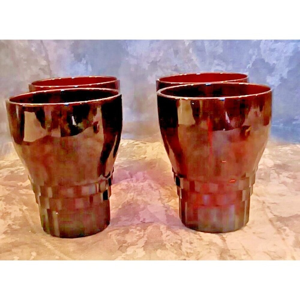 Four - 10 Oz Flat Tumbler Windsor Royal Red Ruby by Anchor Hocking 4"